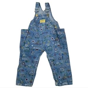 Vintage Oshkosh B'Gosh Overalls Blue Denim Car Truck Print Toddler 1990’s Sz 18M